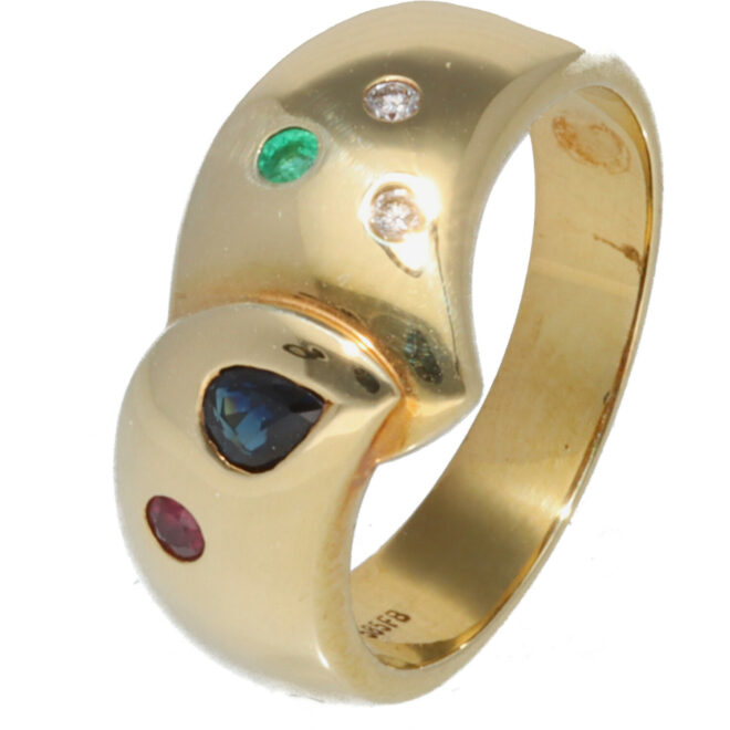 Gelbgoldring mit multicolor Steinen